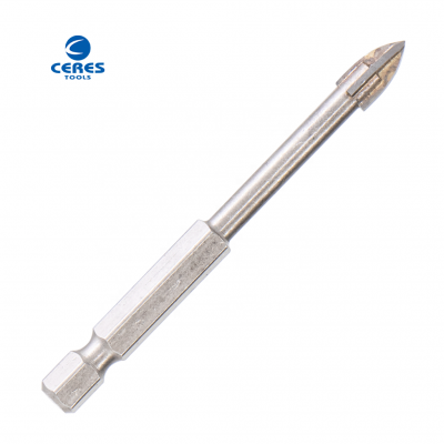 45 carbon steel YG6X tip material hex shank with cross tip sandblast surface drill bit for glass and ceramic drilling